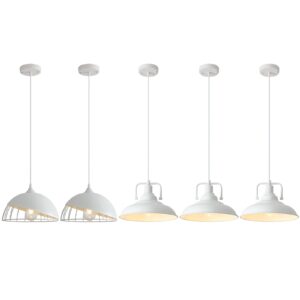 White Pendant Light, Kitchen Pendant Light, Farmhouse Pendant Light, Industrial Pedant Light, Black Pendant Lights Kitchen Island for Kitchen, Bar, Bedroom