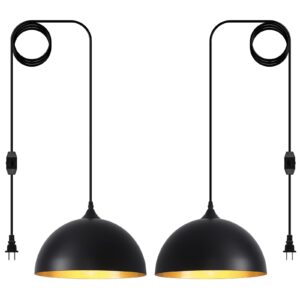 Black Plug in Pendant Light 2 Packs 11.8inch, Farmhouse Pendant Light, Kitchen Pendant Lights, Pendant Lights Kitchen Island, Hanging Lights with Plug in Cord 14.7 ft