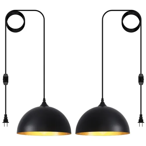 Black Plug-in Farmhouse Pendant Light 2-Pack