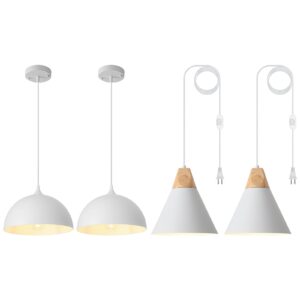 White Pendant Light, Kitchen Pendant Lights, Farmhouse Pendant Light, Industrial Pedant Light, Black Pendant Lights Kitchen Island for Kitchen, Bar, Bedroom