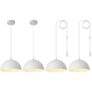 White Farmhouse Pendant Light 11.8inches 2 Packs, Kitchen Pendant Light, Pendant Lights Kitchen Island, Industrial Pendant Light, Pendant Light for Kitchen, Bedroom, Office