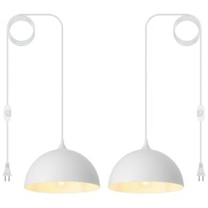 White Plug in Pendant Light,2 Pack 11.8inch Hanging Lights with Plug in Cord 14.7 ft, Hanging Pendant Light,Hanging Lamp Plug in for Bedroom Living Room Kitchen Island