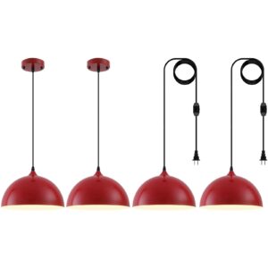 Red Kitchen Pendant Light 11.8inches 2 Packs,Kitchen Light Fixtures,Dome Pendant Light,Pendant Light Kitchen Island for Living Room, Bedroom, Dinning Room, Office
