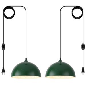Green Plug in Pendant Light 2 Packs 11.8inch, Farmhouse Pendant Light, Kitchen Pendant Light, Pendant Lights Kitchen Island, Hanging Lights with Plug in Cord for Kitchen 14.7 ft