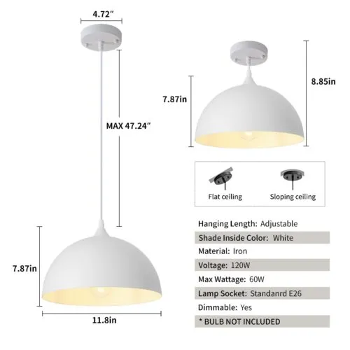 White Farmhouse Industrial Pendant Light 2-Pack