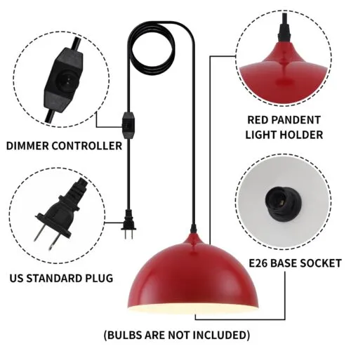 Red Plug-in Farmhouse Pendant Light 2-Pack