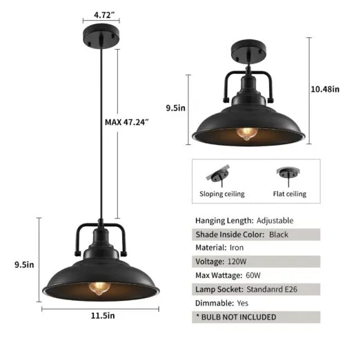 Black Farmhouse Pendant Light 3-Pack
