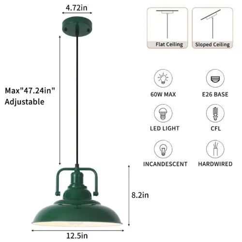 Green Farmhouse Industrial Pendant Light 3-Pack
