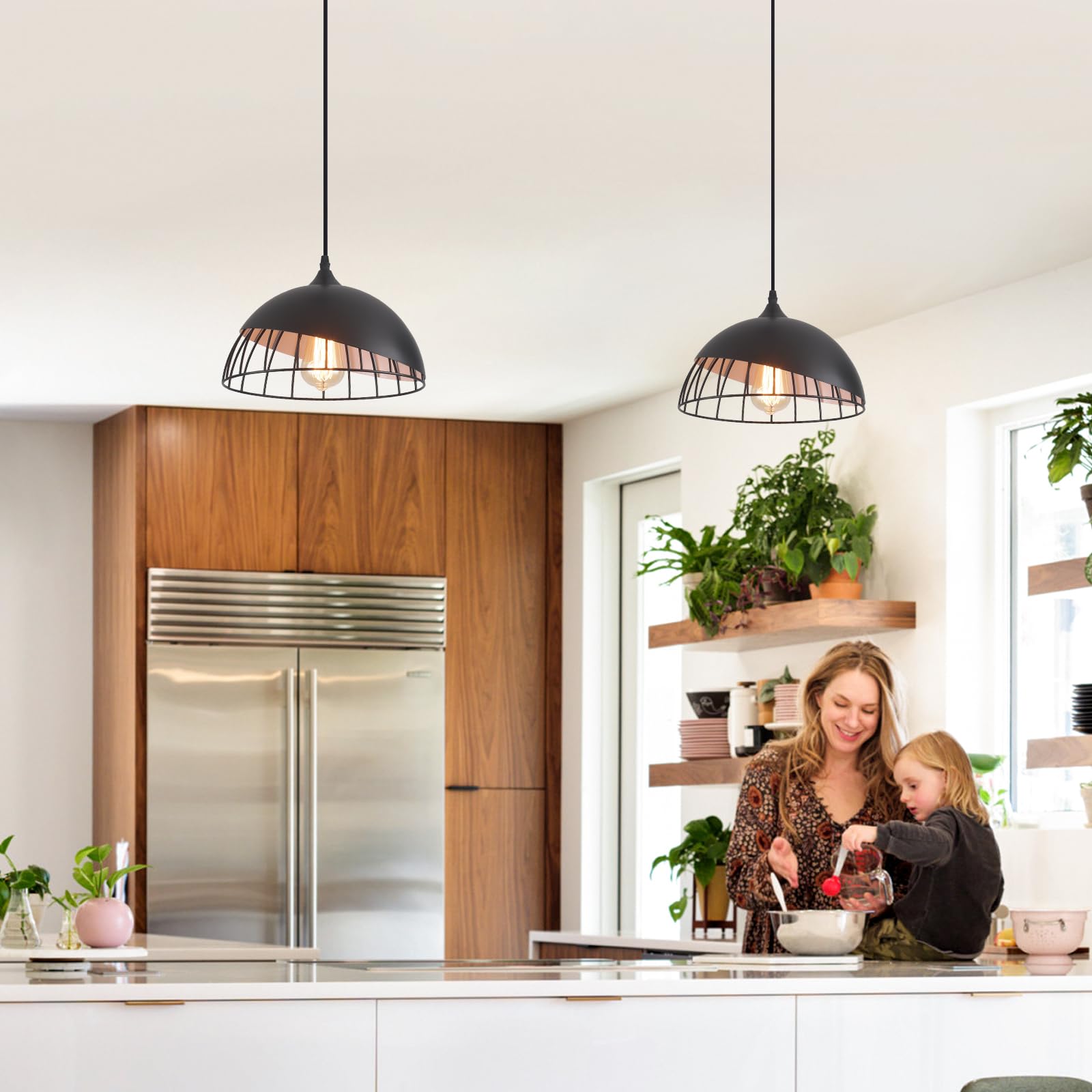 Black Pendant Light, 2 Packs 11.8inch Farmhouse Pendant Light, Modern Pendant Lights, Pendant Lights Kitchen Island for Living Room, Bar, Bedroom, Office - Image 3