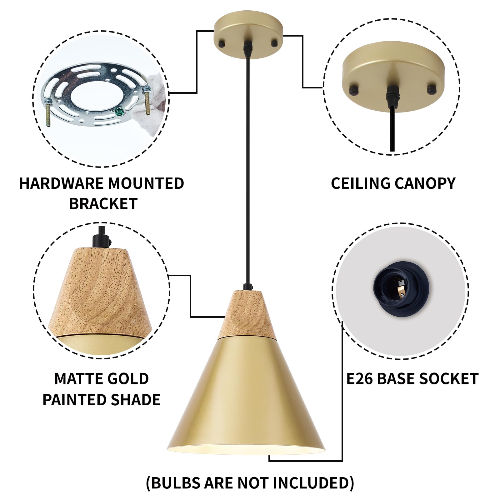 Farmhouse Pendant Light 2 Packs,9.4inches- Gold Pendant Lighting, Industrial Pendant Light, Kitchen Pendant Lights for Office, Bedroom, Living Room, Kitchen Island - Image 2