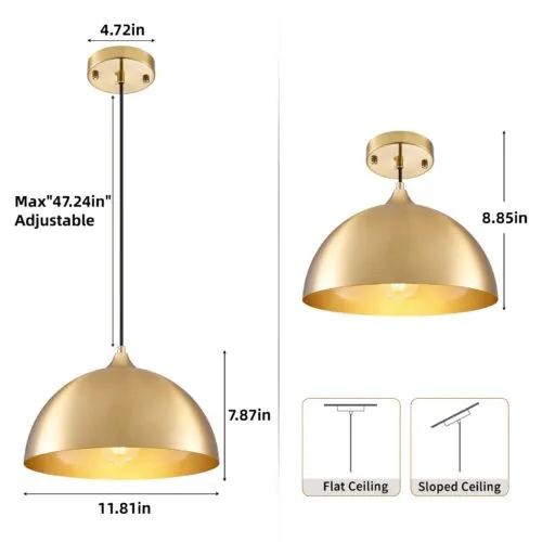 Gold-Electroplated Industrial Dome Pendant Light 2-Pack