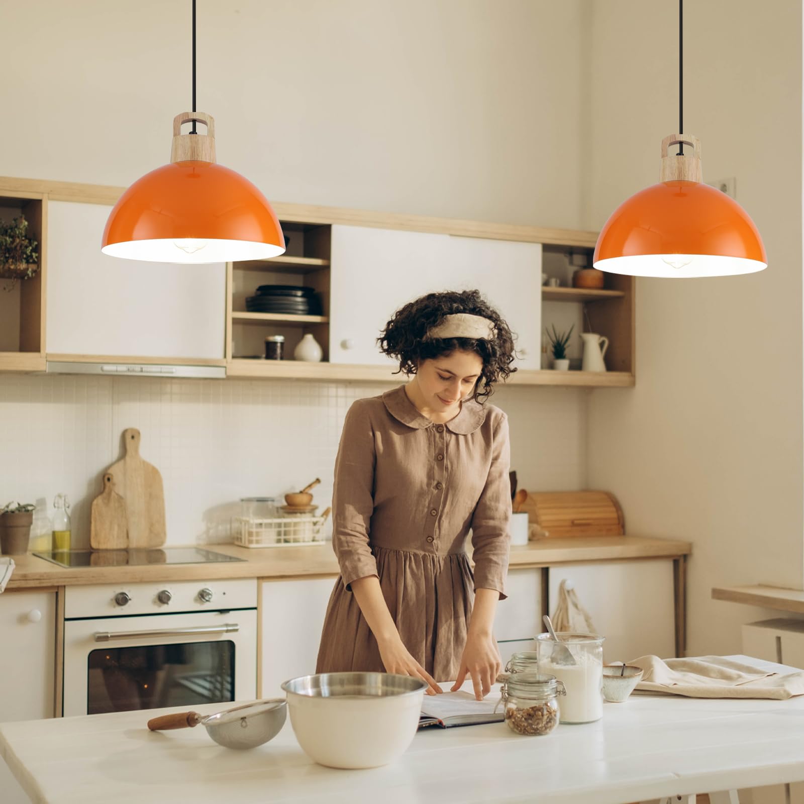 Modern Pendant Lights, 3 Packs 11.8inch Orange Pendant Light, Farmhouse Pendant Light, Kitchen Pendant Lighting, Pendant Lights Kitchen Island for Living Room, Bar, Bedroom, Office - Image 2