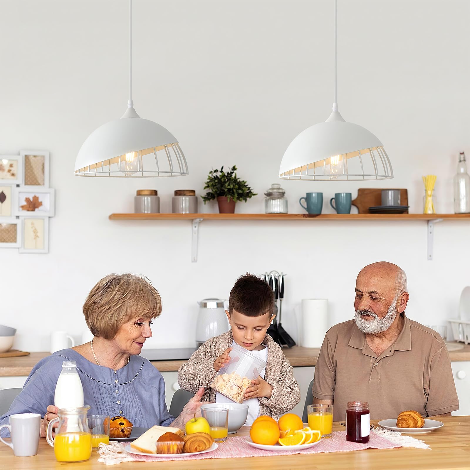 White Pendant Light, Kitchen Pendant Light, Farmhouse Pendant Light, Industrial Pedant Light, Black Pendant Lights Kitchen Island for Kitchen, Bar, Bedroom - Image 2