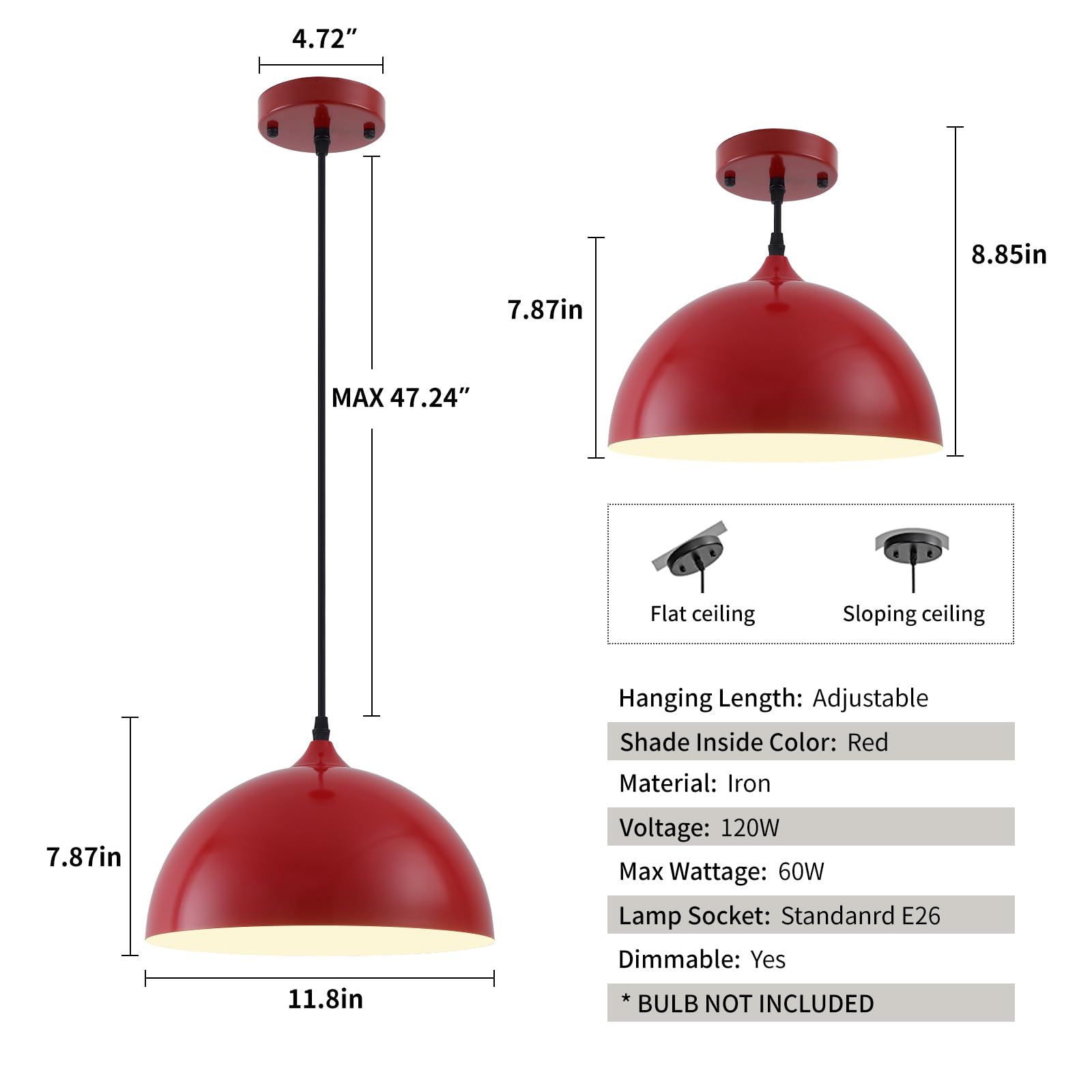 Red Pendant Light, Kitchen Pendant Light, Farmhouse Pendant Light, Industrial Pedant Light, Black Pendant Lights Kitchen Island for Kitchen, Bar, Bedroom - Image 2