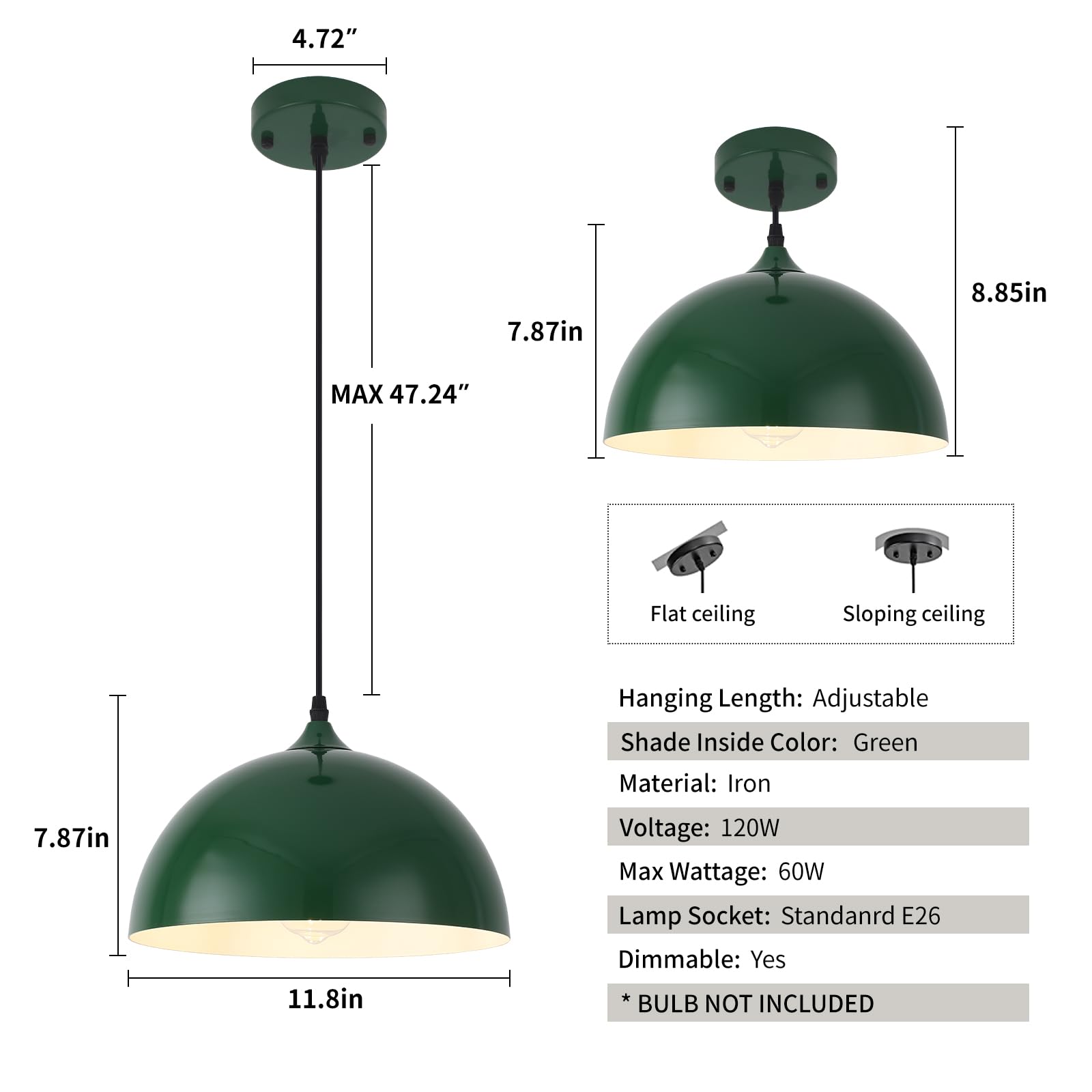 Green Kitchen Pendant Light, Farmhouse Pendant Light, Industrial Pendant Light,Farmhouse Pendant Lights Kitchen Island,Hanging Kitchen Lights for Kitchen, Bedroom, Office, Hallway - Image 2