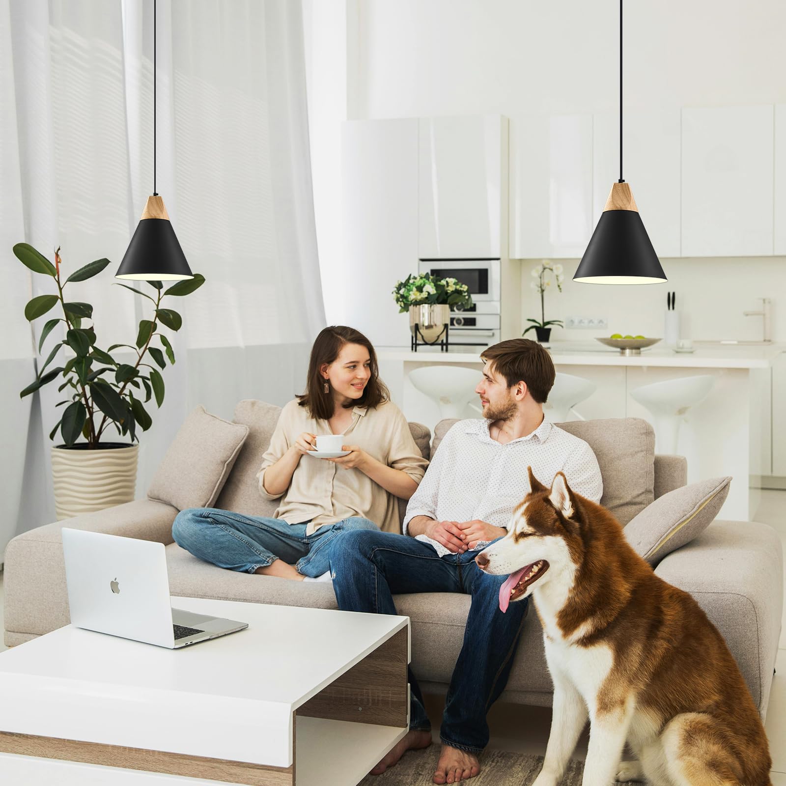 Black Pendant Light 3 Packs,9.4inches- Farmhouse Pendant Light, Kitchen Pendant Lights, Industrial Pendant Lighting, Kitchen Pendant Lights for Office, Bedroom, Living Room, Kitchen Island - Image 3