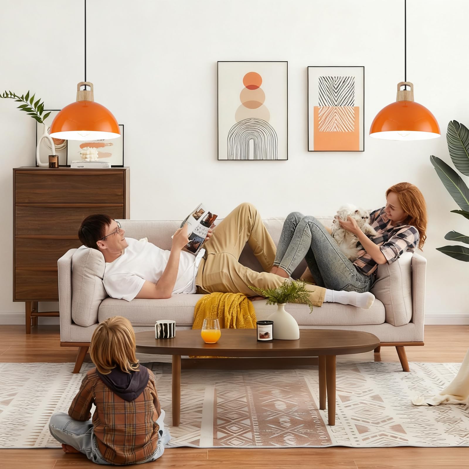Modern Pendant Lights, 3 Packs 11.8inch Orange Pendant Light, Farmhouse Pendant Light, Kitchen Pendant Lighting, Pendant Lights Kitchen Island for Living Room, Bar, Bedroom, Office - Image 3