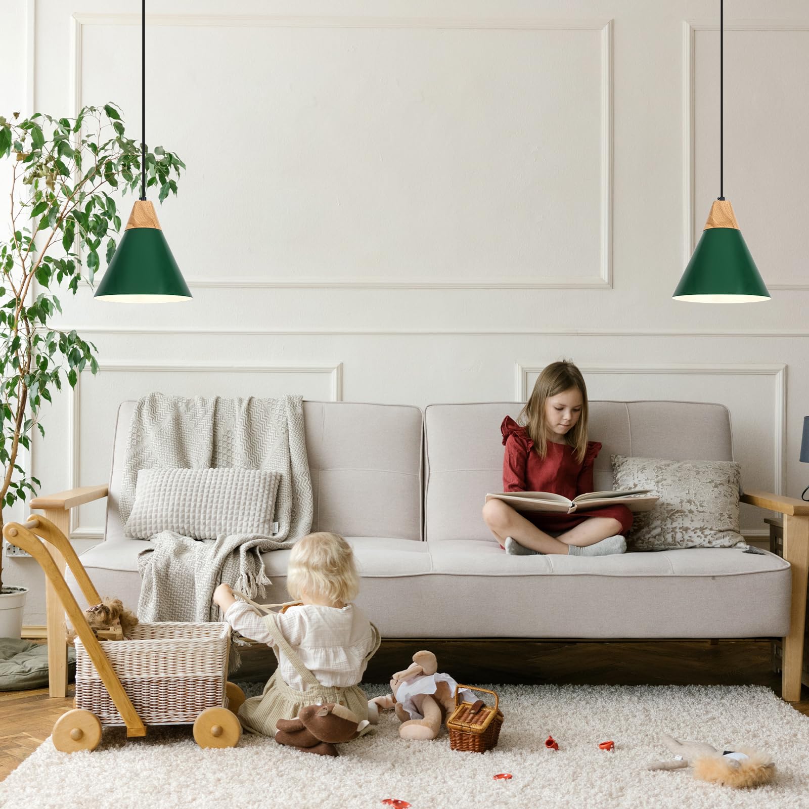 Farmhouse Pendant Light, Green Pendant Light 2 Packs 9.4inch, Kitchen Pendant Light, Industrial Pendant Light, Farmhouse Pendant Lights Kitchen Island for Kitchen, Bedroom, Bar - Image 3