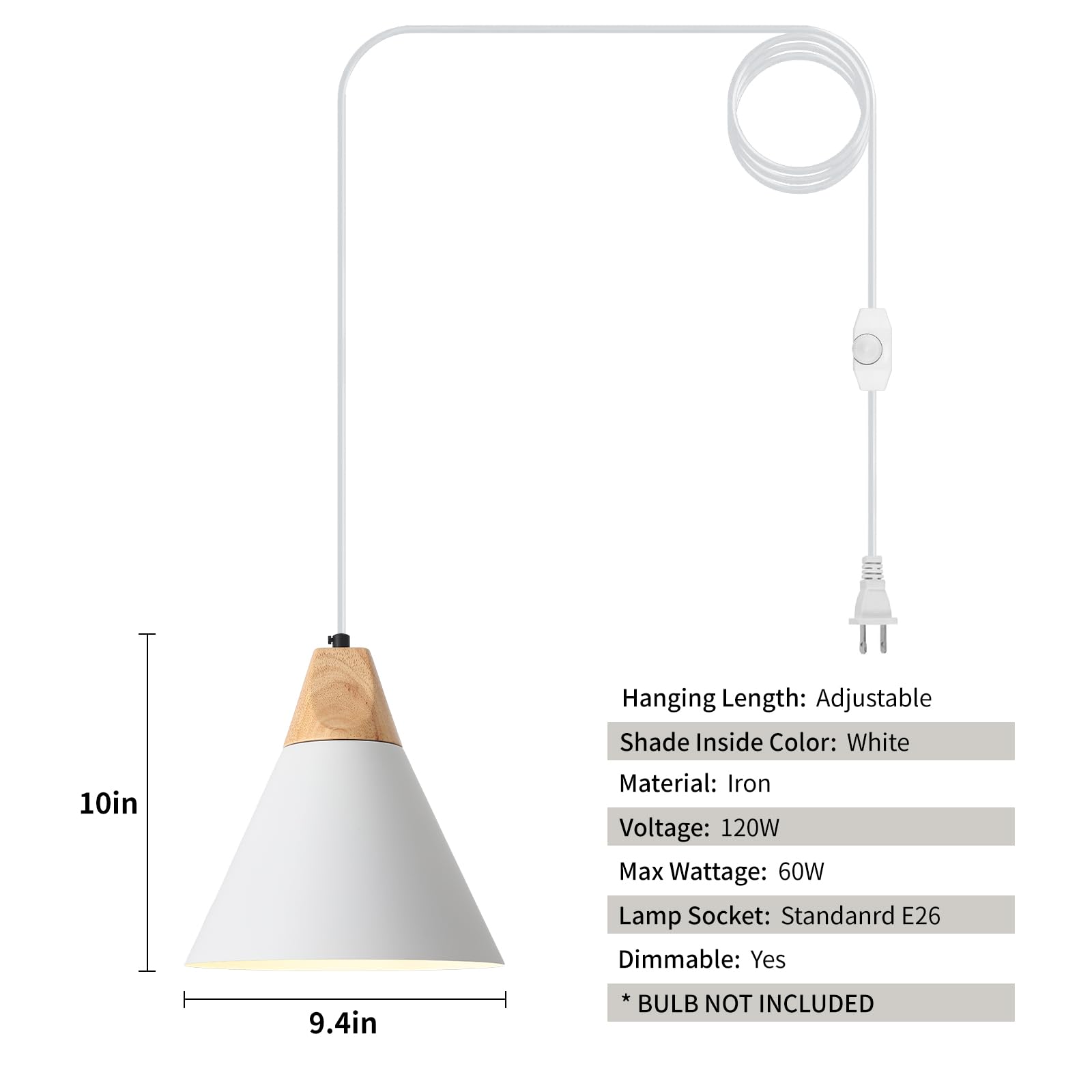 White Farmhouse Pendant Light, White Pendant Light 2 Packs 9.4inch, Kitchen Pendant Lights, Industrial Pendant Light, Farmhouse Pendant Lights Kitchen Island for Kitchen, Bedroom, Bar - Image 3