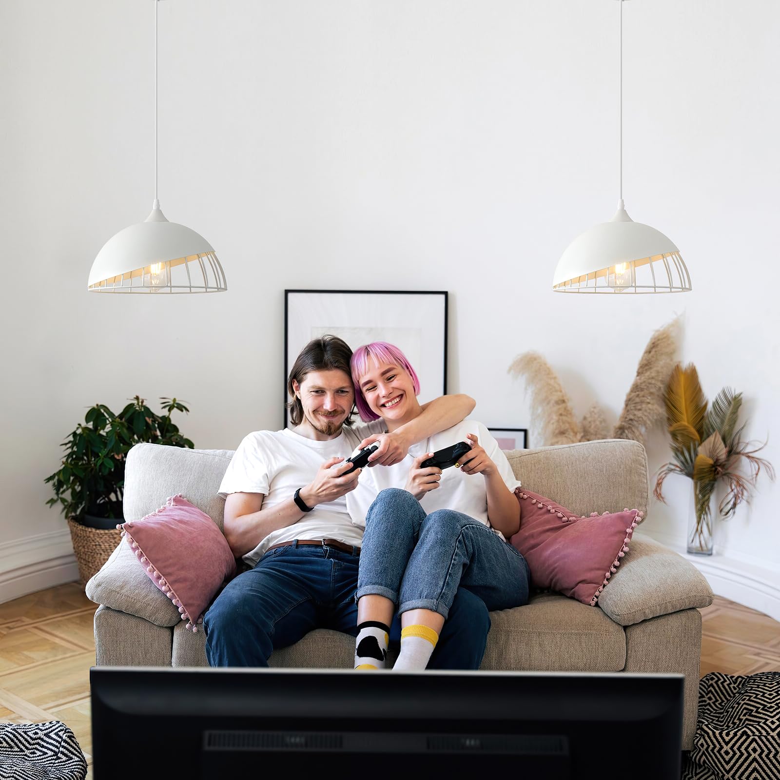 White Pendant Light, Kitchen Pendant Light, Farmhouse Pendant Light, Industrial Pedant Light, Black Pendant Lights Kitchen Island for Kitchen, Bar, Bedroom - Image 3