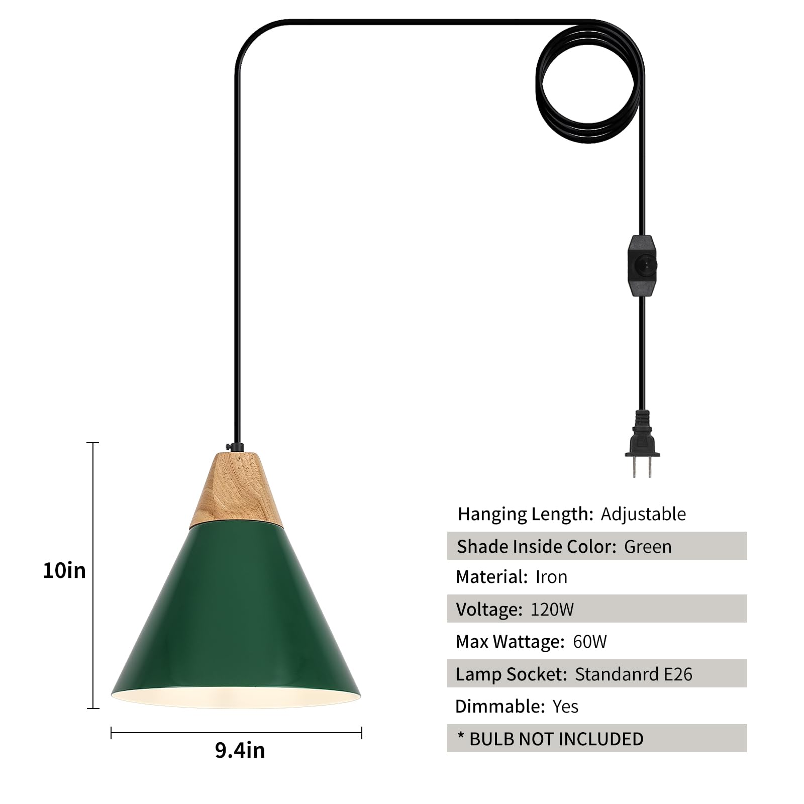 Green Pendant Light, Kitchen Pendant Light, Farmhouse Pendant Light, Industrial Pedant Light, Black Pendant Lights Kitchen Island for Kitchen, Bar, Bedroom - Image 3