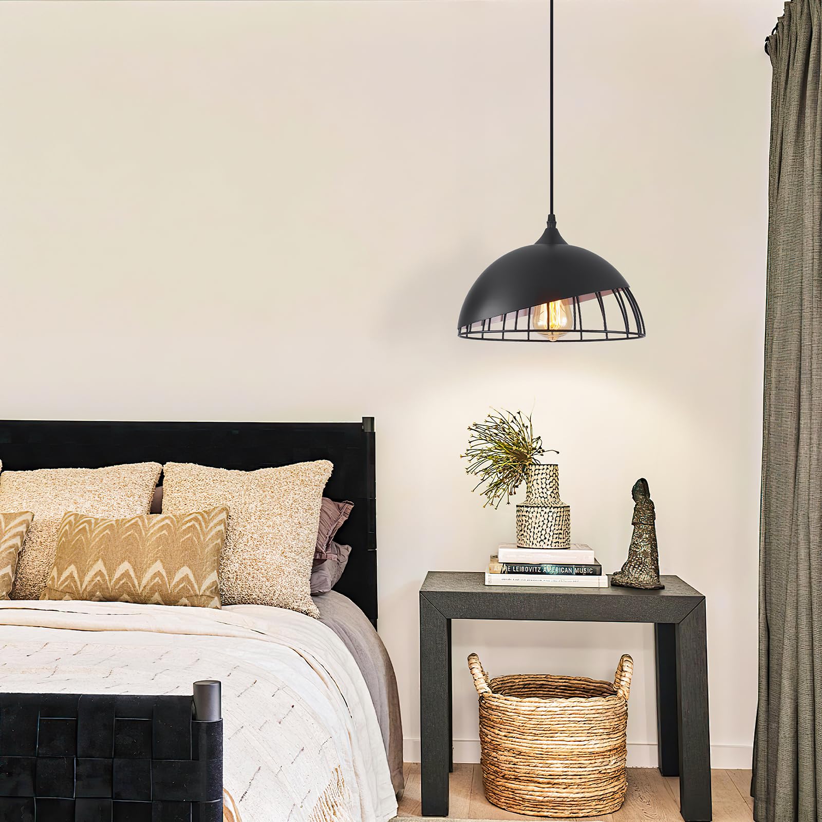 Black Pendant Light, 2 Packs 11.8inch Farmhouse Pendant Light, Modern Pendant Lights, Pendant Lights Kitchen Island for Living Room, Bar, Bedroom, Office - Image 5