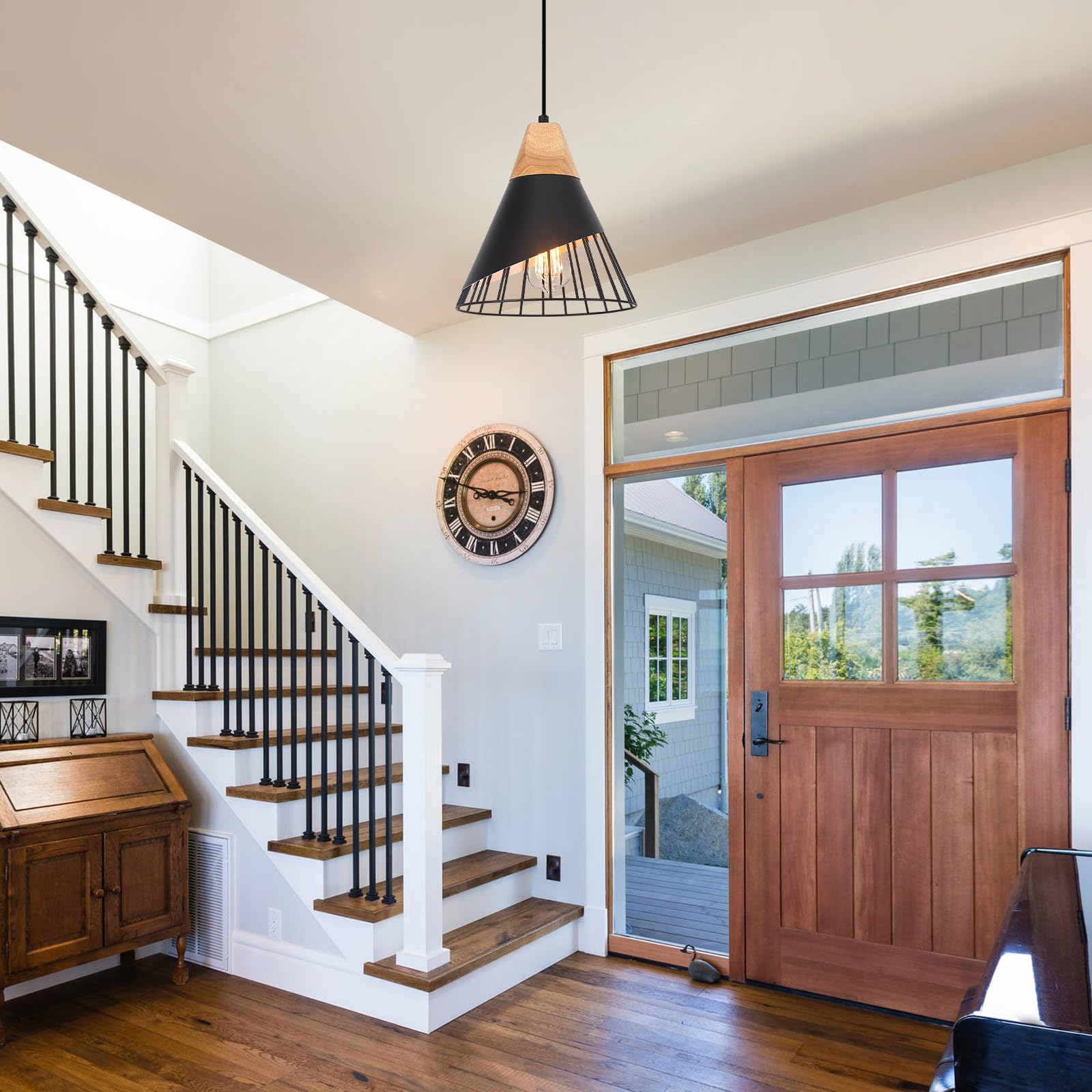 Black Pendant Light, 2 Packs 9.4inch Modern Pendant Lights, Farmhouse Pendant Light, Kitchen Pendant Lighting, Black Pendant Lights Kitchen Island for Living Room, Bar, Bedroom, Office - Image 4