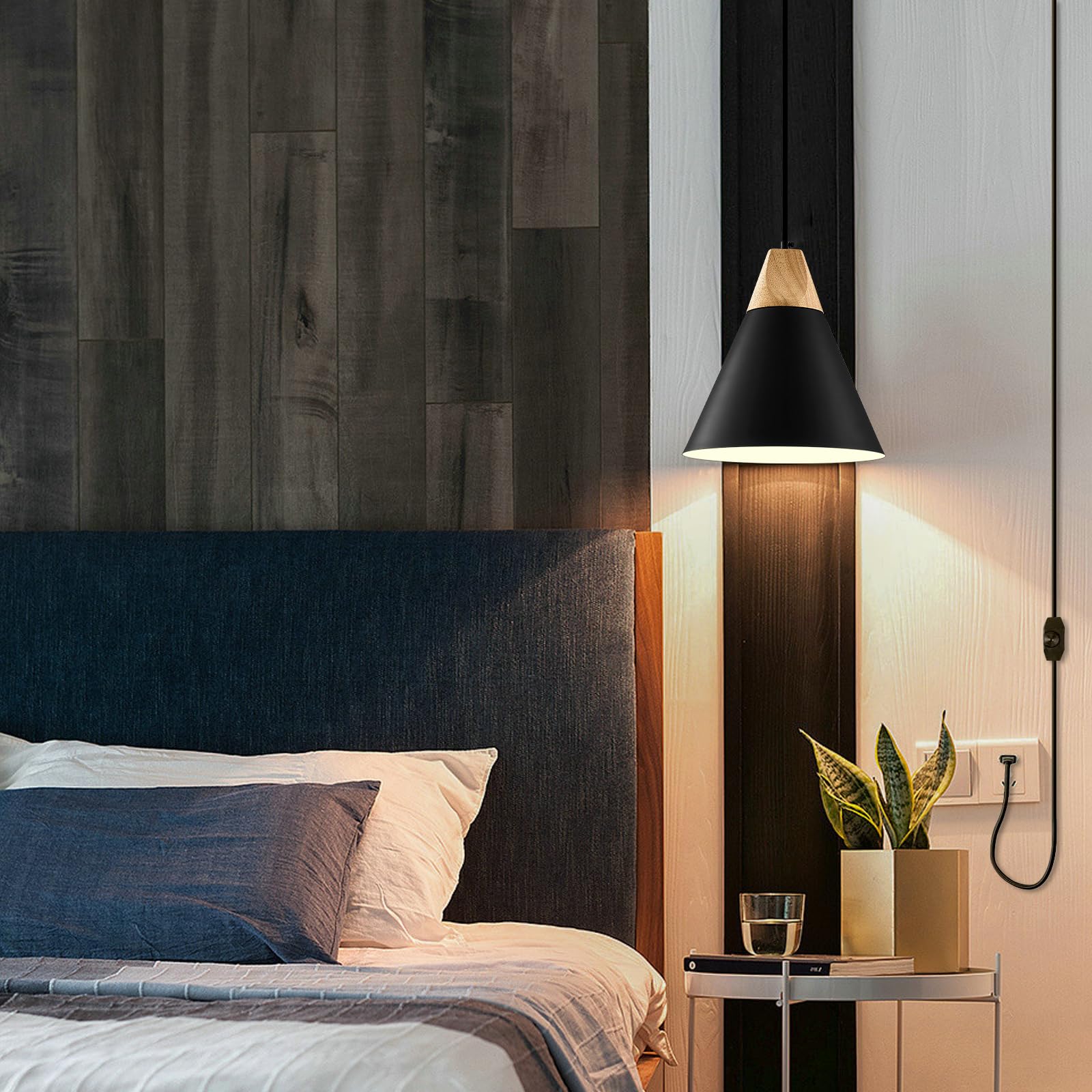 Black Plug in Pendant Light 11.8ines, 14.7ft, 2 Packs -Farmhouse Pendant Light, Industrial Kitchen Pendant Lights, Hanging Pendant with Plug in Cord for Kitchen Island, Office, Desk, Bedroom - Image 4