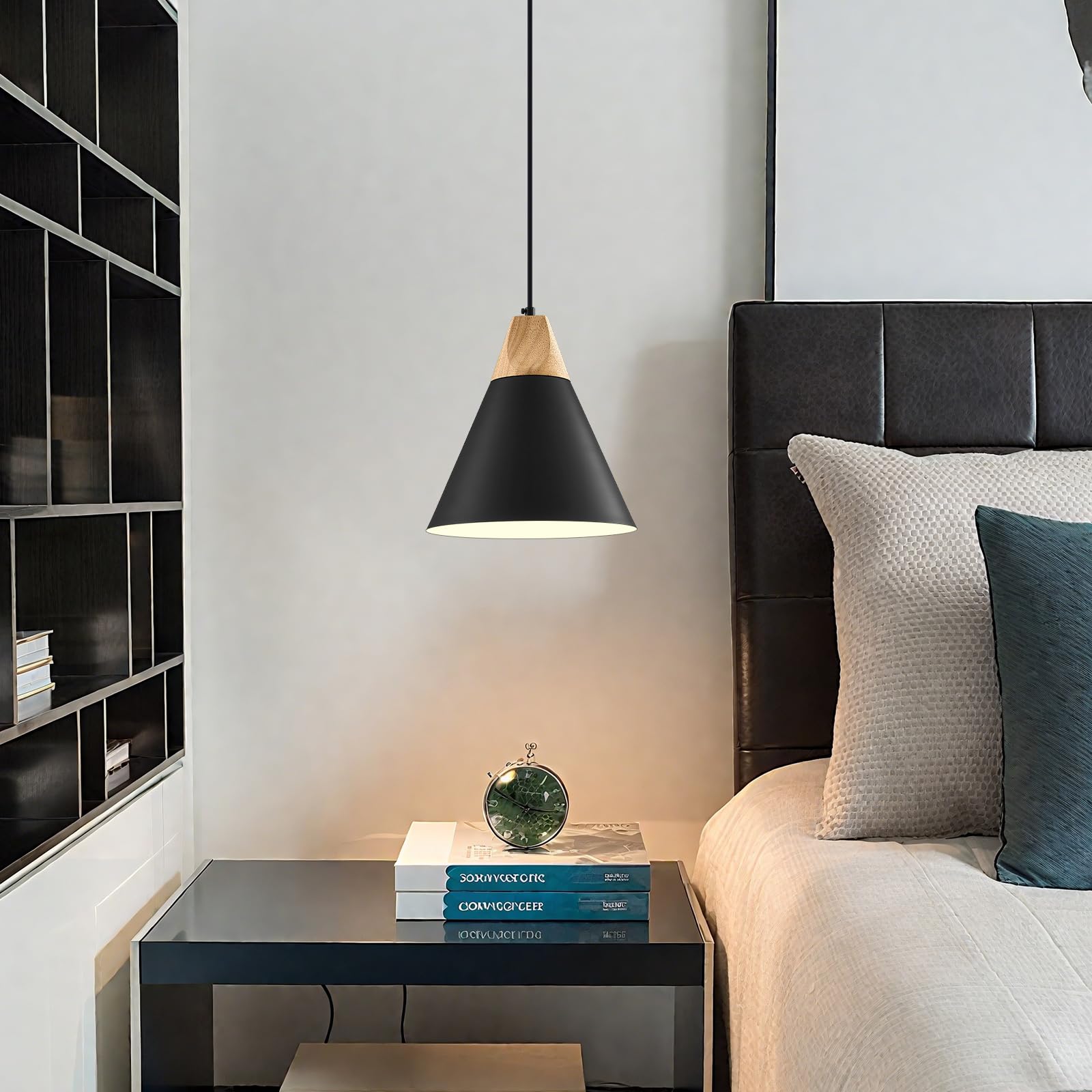 Black Pendant Light 3 Packs,9.4inches- Farmhouse Pendant Light, Kitchen Pendant Lights, Industrial Pendant Lighting, Kitchen Pendant Lights for Office, Bedroom, Living Room, Kitchen Island - Image 4