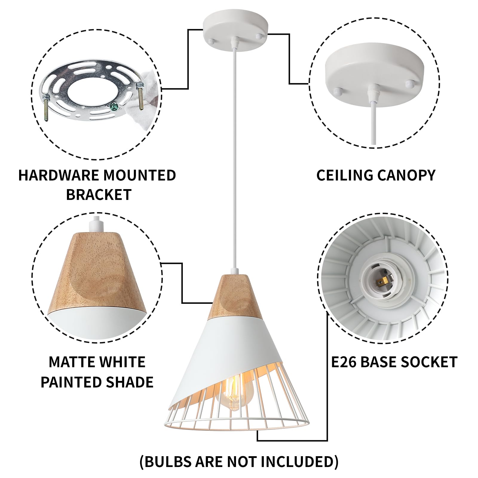 2 Pack 9.4inch White Farmhouse Modern Pendant Light, Kitchen, Bedroom, Living Room, Dining Room - Image 4