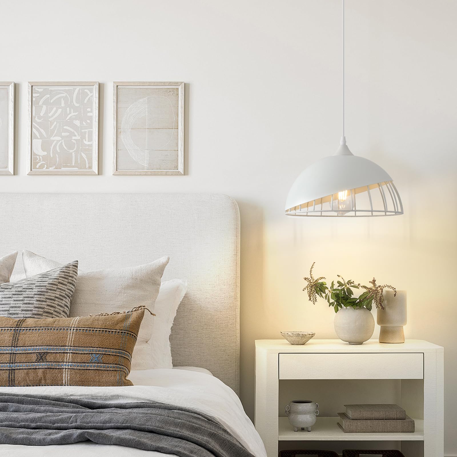 White Pendant Light, Kitchen Pendant Light, Farmhouse Pendant Light, Industrial Pedant Light, Black Pendant Lights Kitchen Island for Kitchen, Bar, Bedroom - Image 4