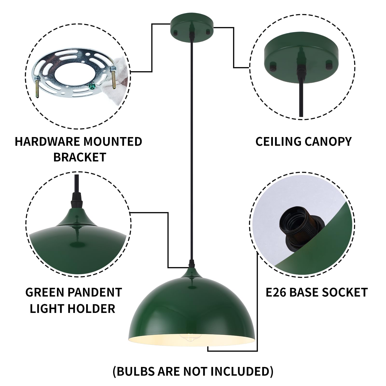 Green Kitchen Pendant Light, Farmhouse Pendant Light, Industrial Pendant Light,Farmhouse Pendant Lights Kitchen Island,Hanging Kitchen Lights for Kitchen, Bedroom, Office, Hallway - Image 4