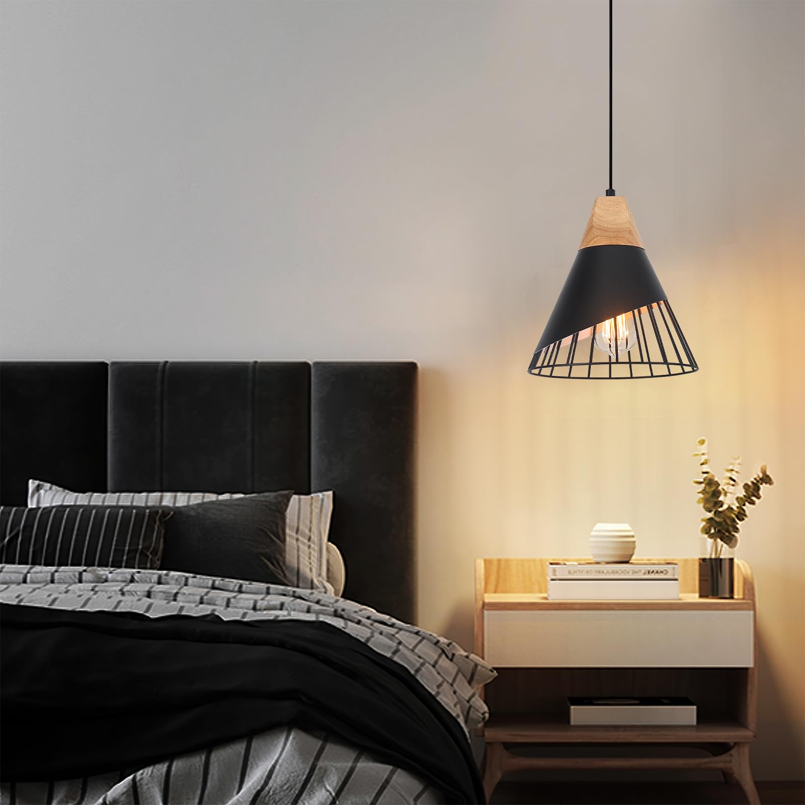 Black Pendant Light, 2 Packs 9.4inch Modern Pendant Lights, Farmhouse Pendant Light, Kitchen Pendant Lighting, Black Pendant Lights Kitchen Island for Living Room, Bar, Bedroom, Office - Image 5