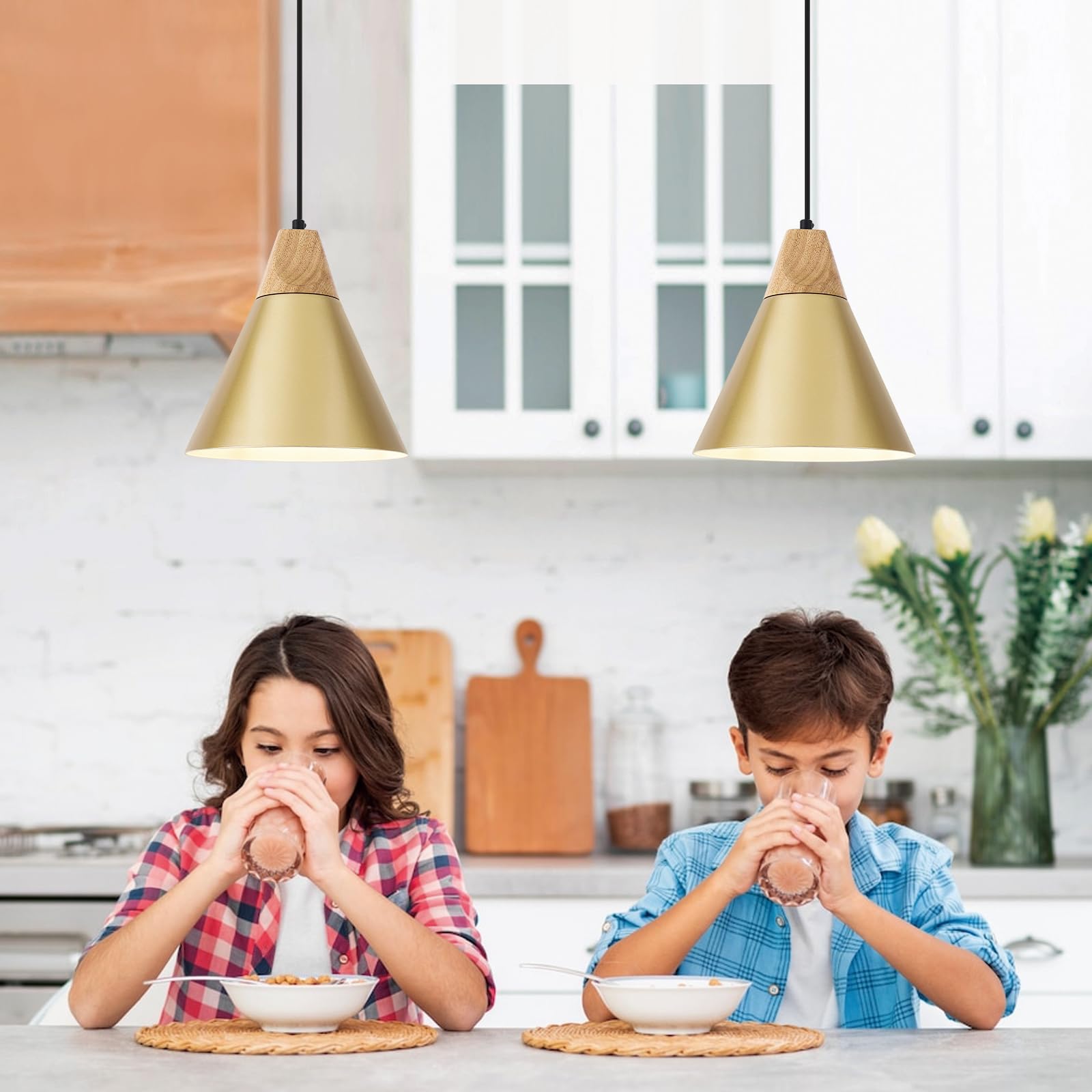 Farmhouse Pendant Light 2 Packs,9.4inches- Gold Pendant Lighting, Industrial Pendant Light, Kitchen Pendant Lights for Office, Bedroom, Living Room, Kitchen Island - Image 5