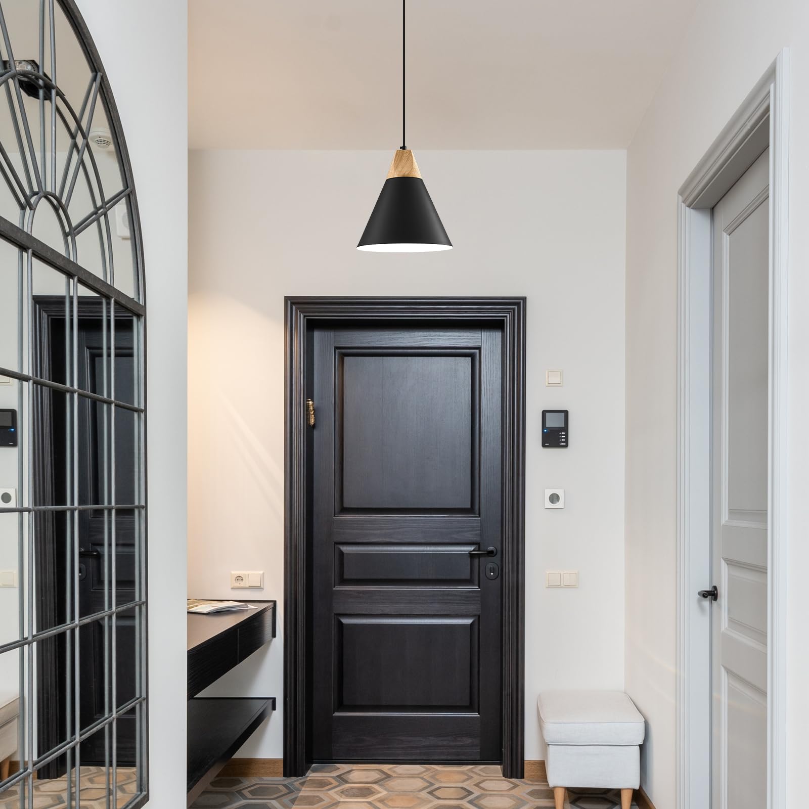 Black Plug in Pendant Light 11.8ines, 14.7ft, 2 Packs -Farmhouse Pendant Light, Industrial Kitchen Pendant Lights, Hanging Pendant with Plug in Cord for Kitchen Island, Office, Desk, Bedroom - Image 5