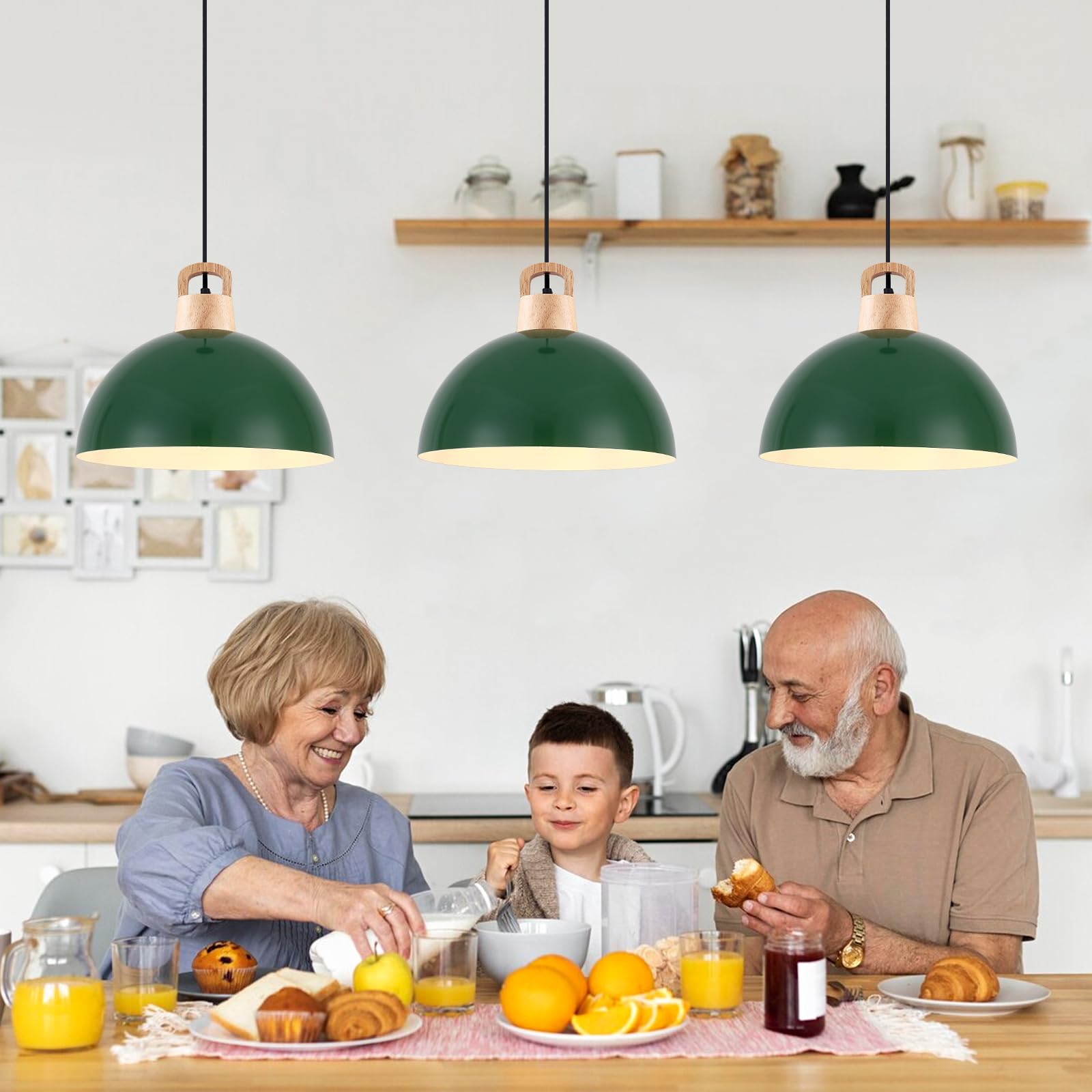 Farmhouse Pendant Light, Green Pendant Light 2 Packs 9.4inch, Kitchen Pendant Light, Industrial Pendant Light, Farmhouse Pendant Lights Kitchen Island for Kitchen, Bedroom, Bar - Image 5