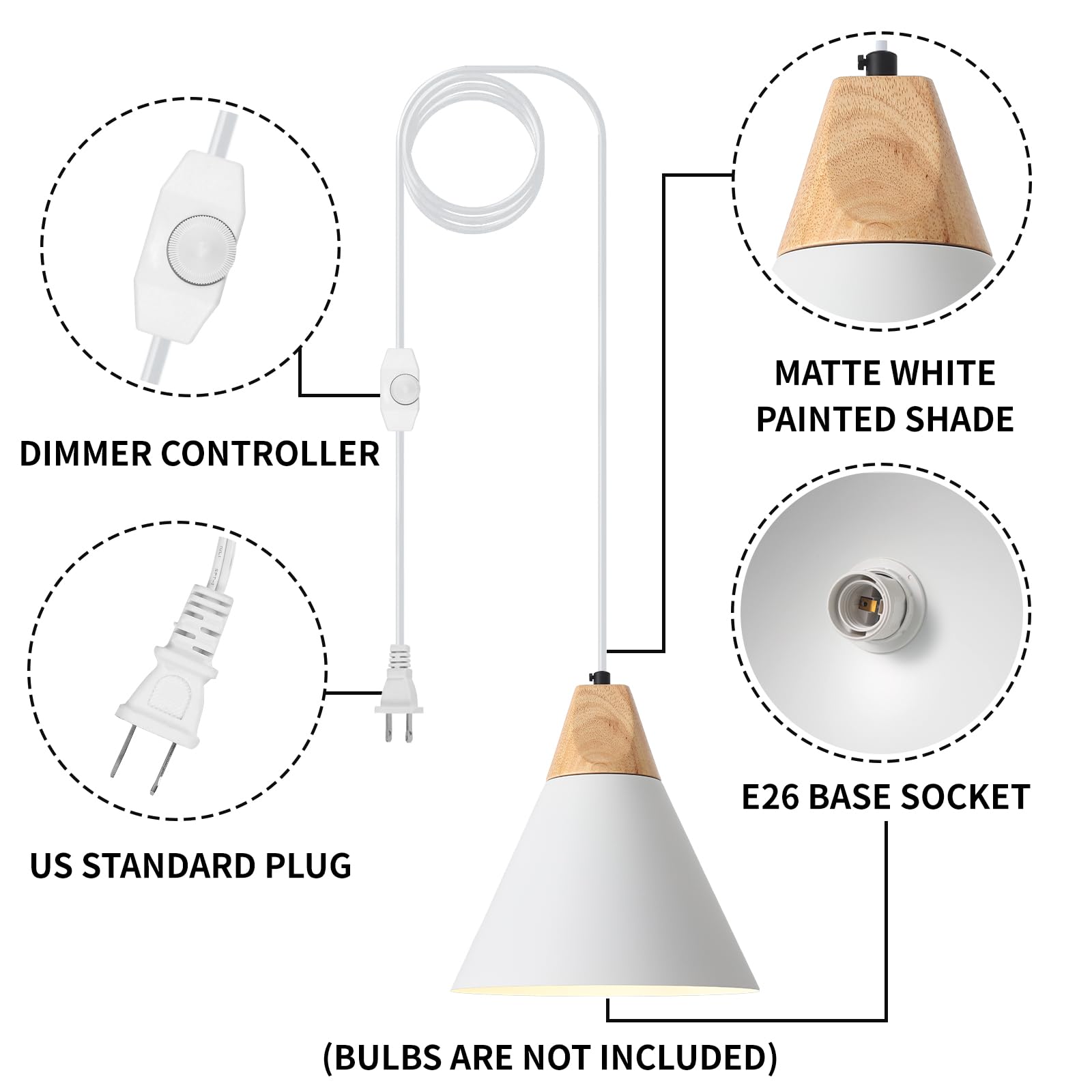 2 Pack 9.4inch White Farmhouse Modern Pendant Light, Kitchen, Bedroom, Living Room, Dining Room - Image 5