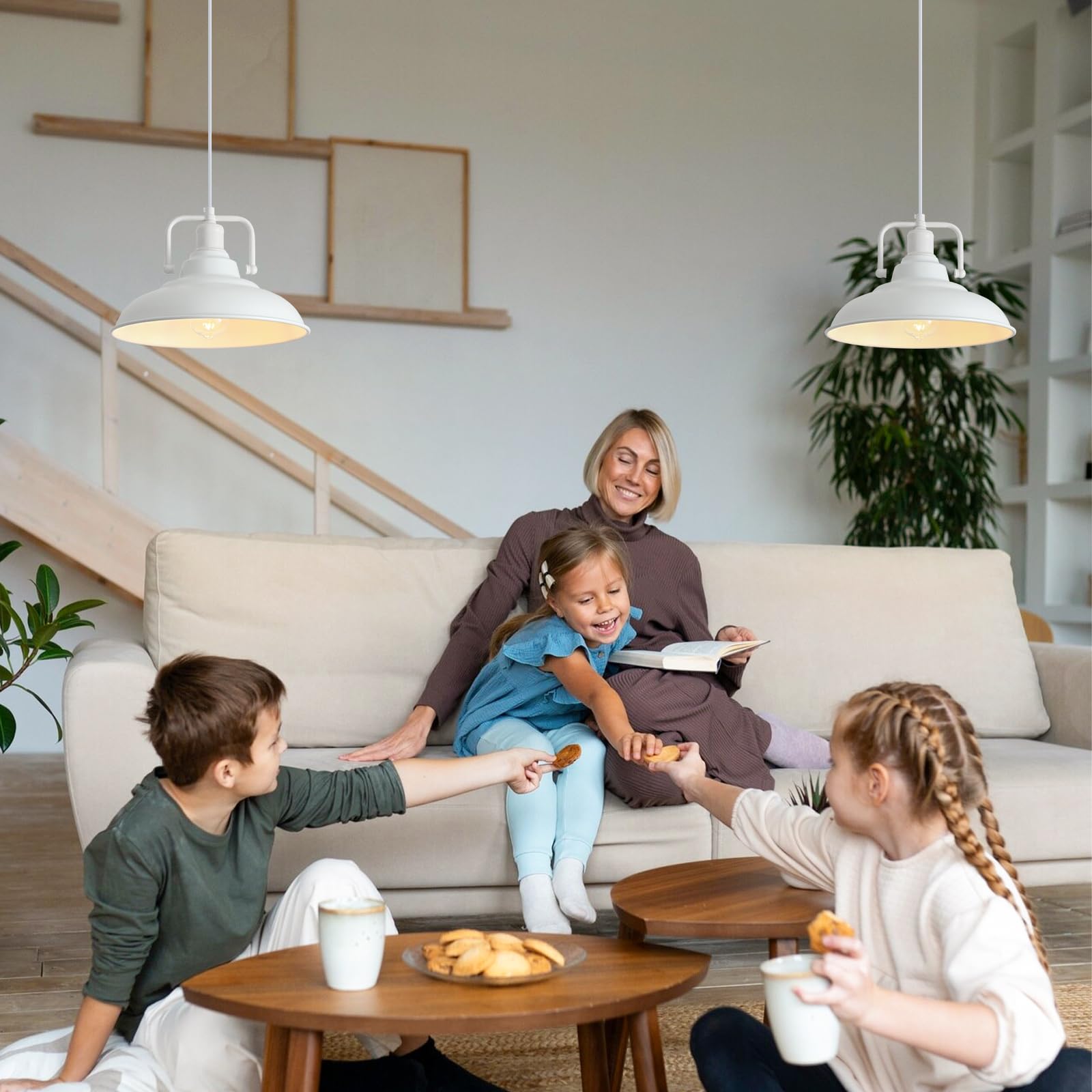 White Pendant Light, Kitchen Pendant Light, Farmhouse Pendant Light, Industrial Pedant Light, Black Pendant Lights Kitchen Island for Kitchen, Bar, Bedroom - Image 5