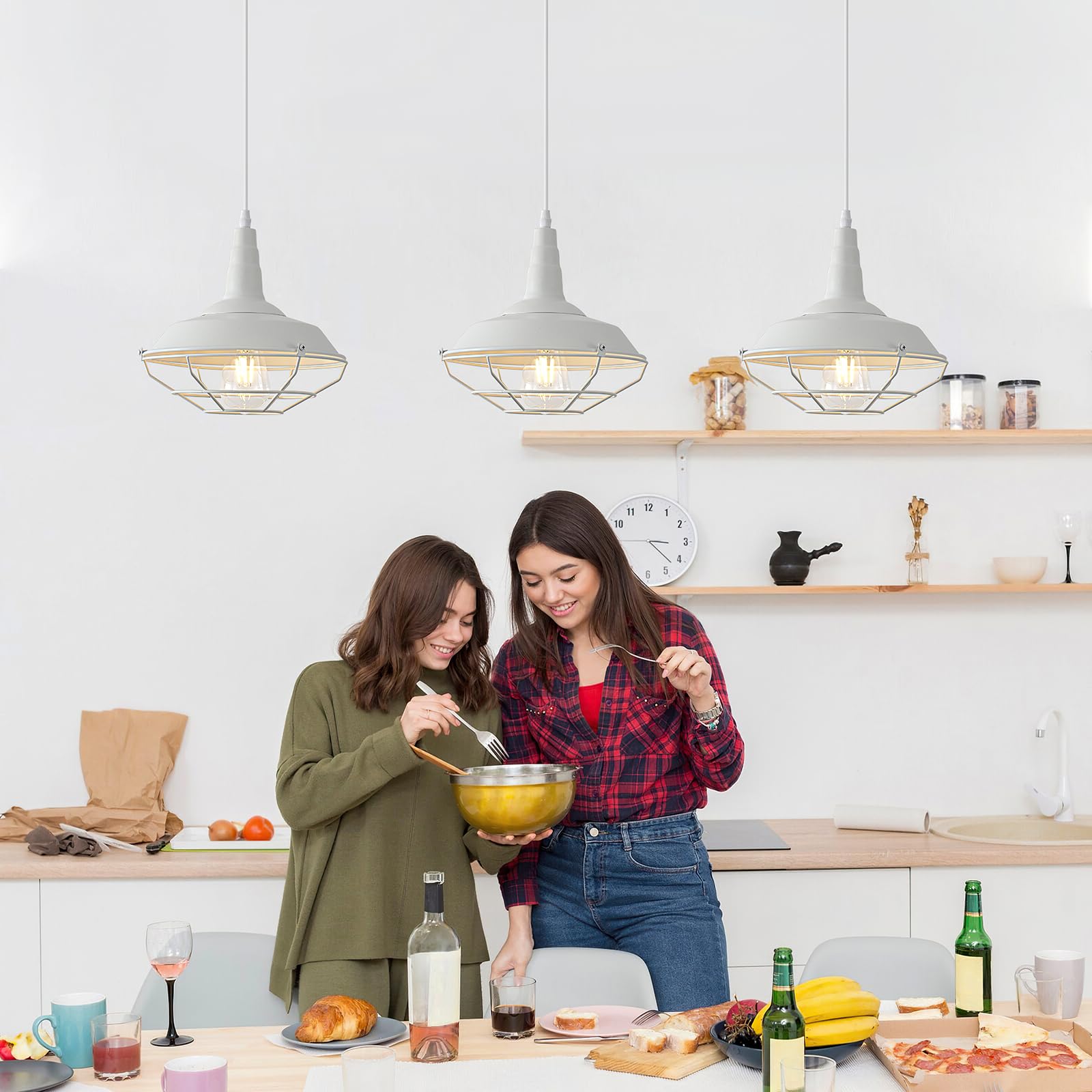 White Pendant Light, Kitchen Pendant Light, Farmhouse Pendant Light, Industrial Pedant Light, Black Pendant Lights Kitchen Island for Kitchen, Bar, Bedroom - Image 5