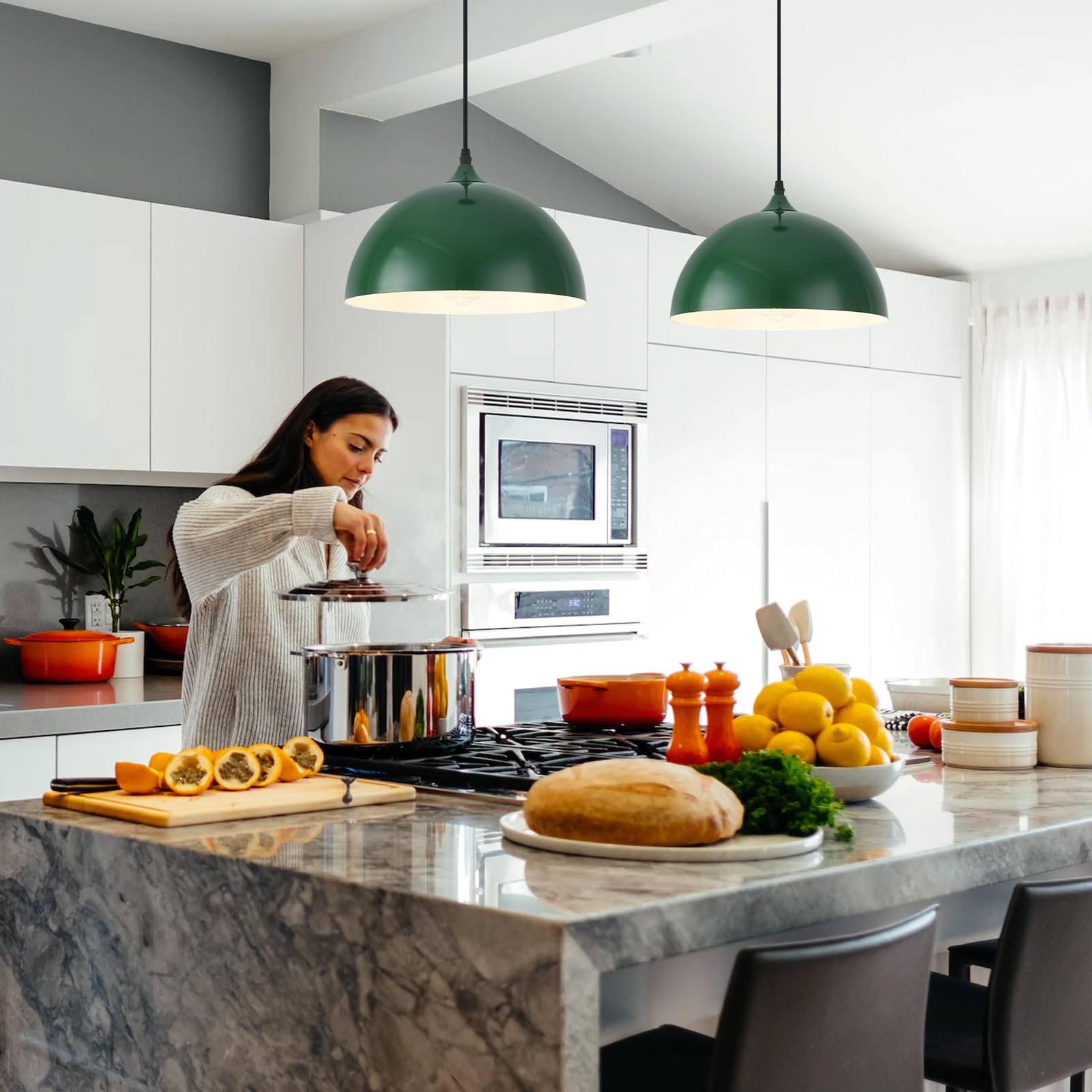 Green Pendant Light; Kitchen Pendant Light, Farmhouse Pendant Light, Industrial Pedant Light, Black Pendant Lights Kitchen Island for Kitchen, Bar, Bedroom - Image 5