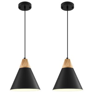 Black Pendant Light 2 Packs,9.4inches- Farmhouse Pendant Light, Modern Pendant Lights, Kitchen Pendant Lights for Office, Bedroom, Living Room, Kitchen Island