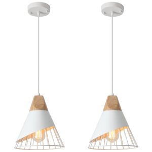 White Pendant Light, 2 Packs 9.4inch Farmhouse Pendant Light, Kitchen Pendant Lights, Pendant Lights Kitchen Island for Living Room, Bar, Bedroom, Office
