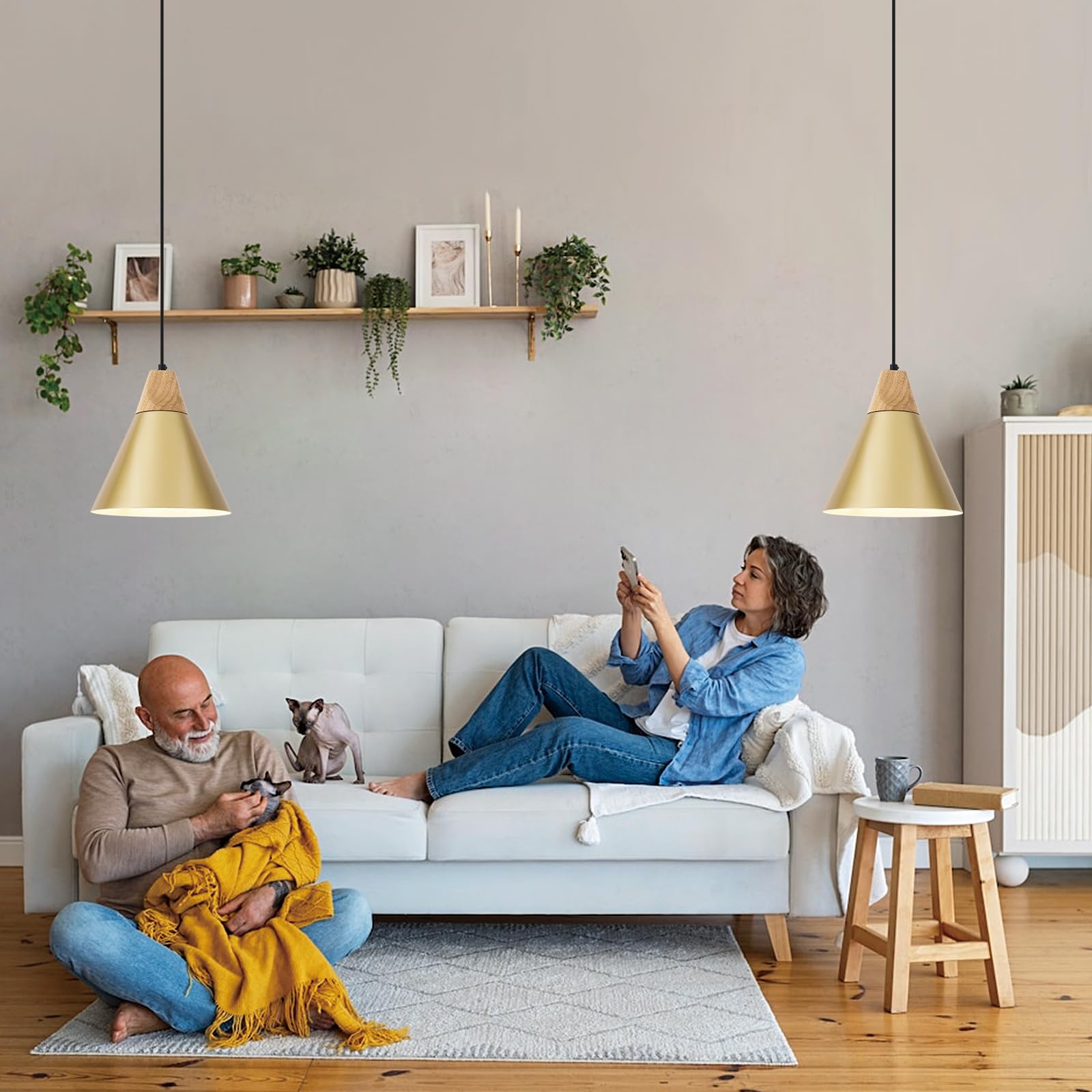 Farmhouse Pendant Light 2 Packs,9.4inches- Gold Pendant Lighting, Industrial Pendant Light, Kitchen Pendant Lights for Office, Bedroom, Living Room, Kitchen Island - Image 6