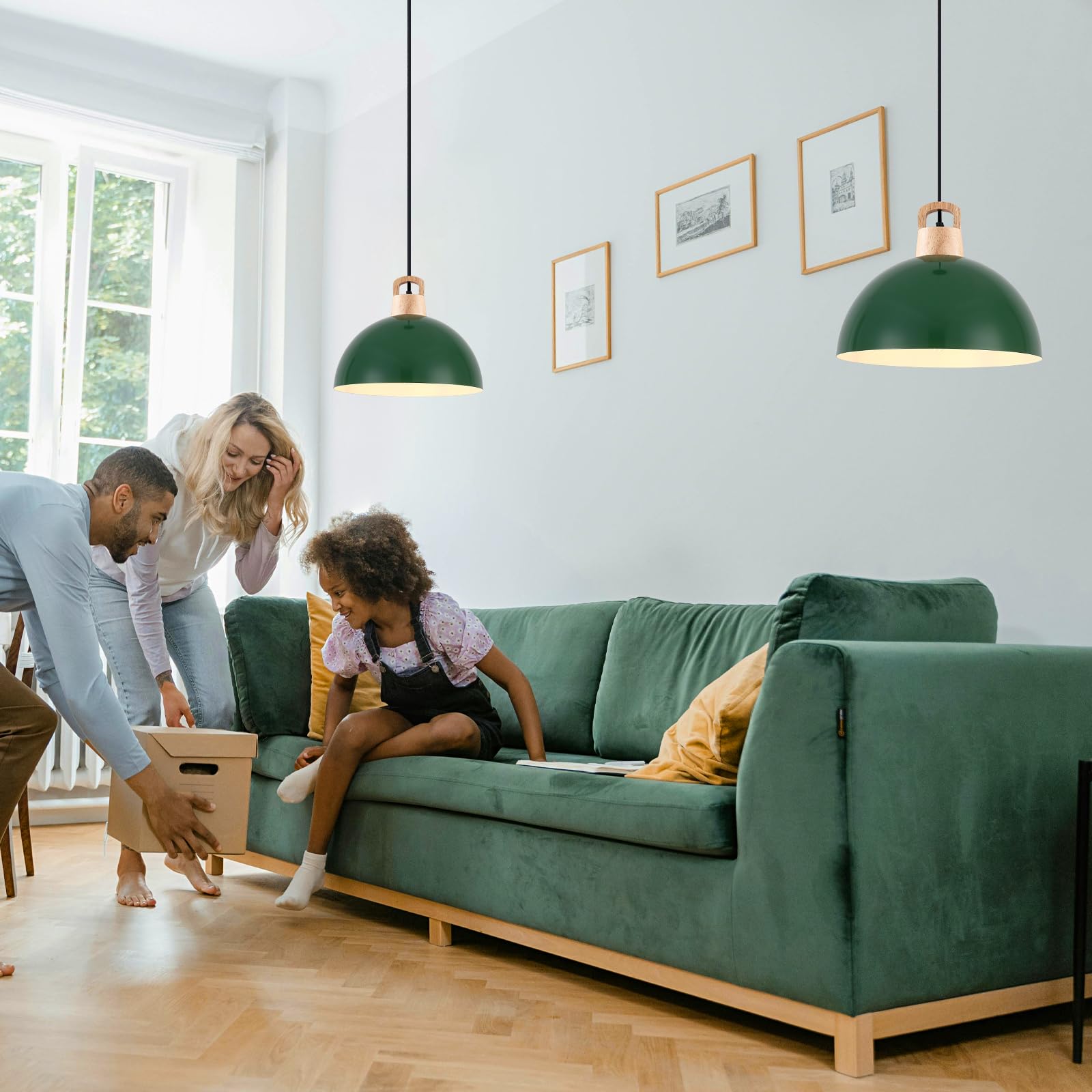 Farmhouse Pendant Light, Green Pendant Light 2 Packs 9.4inch, Kitchen Pendant Light, Industrial Pendant Light, Farmhouse Pendant Lights Kitchen Island for Kitchen, Bedroom, Bar - Image 6