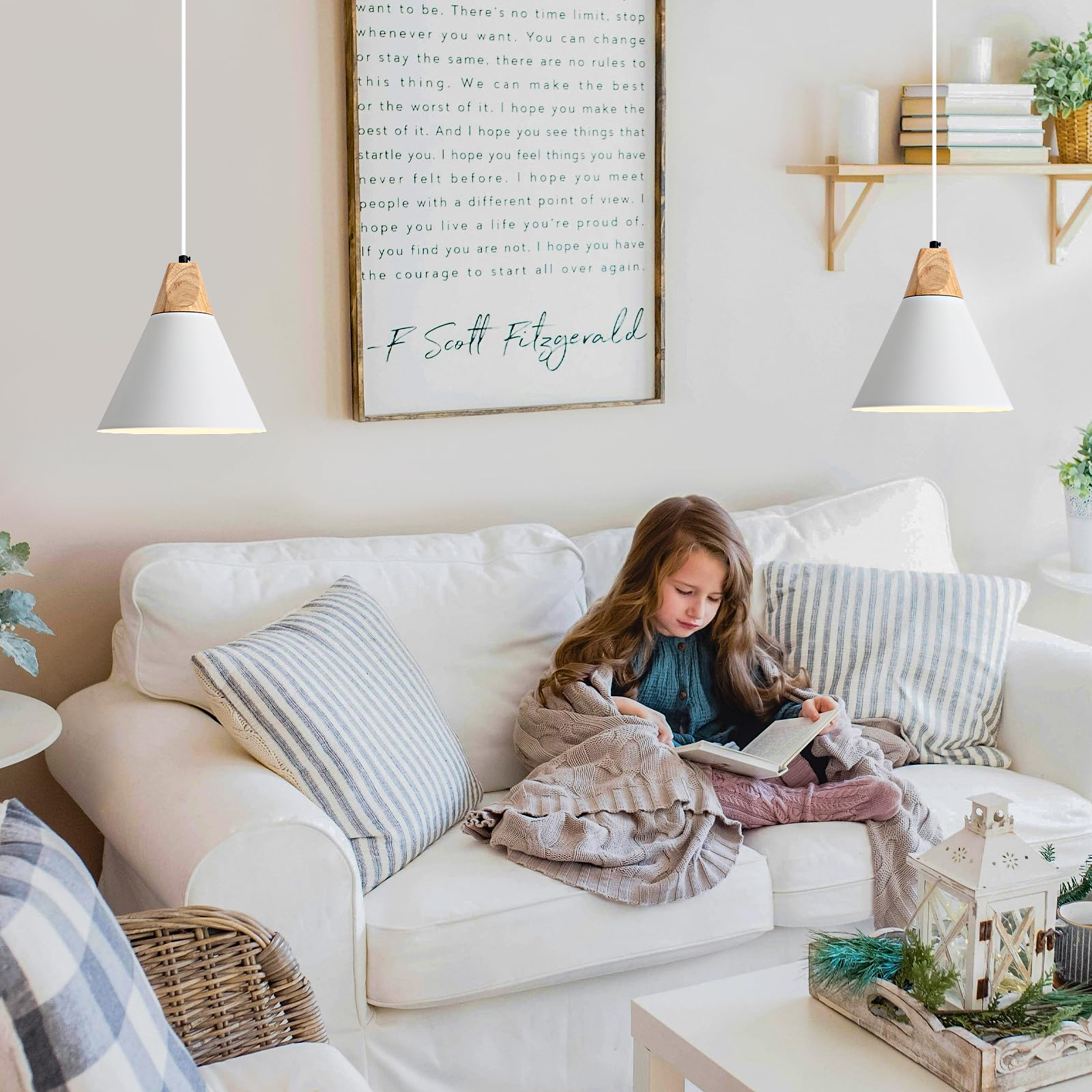 White Farmhouse Pendant Light, White Pendant Light 2 Packs 9.4inch, Kitchen Pendant Lights, Industrial Pendant Light, Farmhouse Pendant Lights Kitchen Island for Kitchen, Bedroom, Bar - Image 6