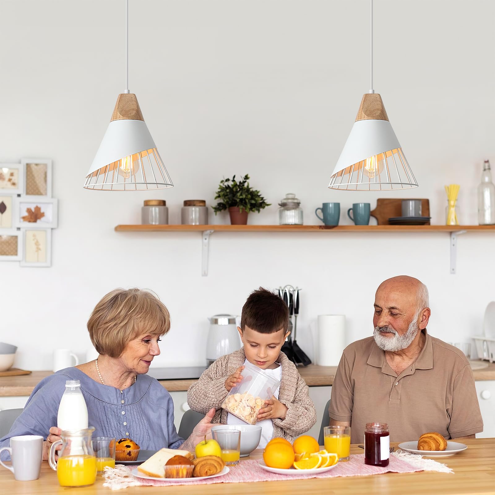 White Pendant Light, Kitchen Pendant Light, Farmhouse Pendant Light, Industrial Pedant Light, Black Pendant Lights Kitchen Island for Kitchen, Bar, Bedroom - Image 6