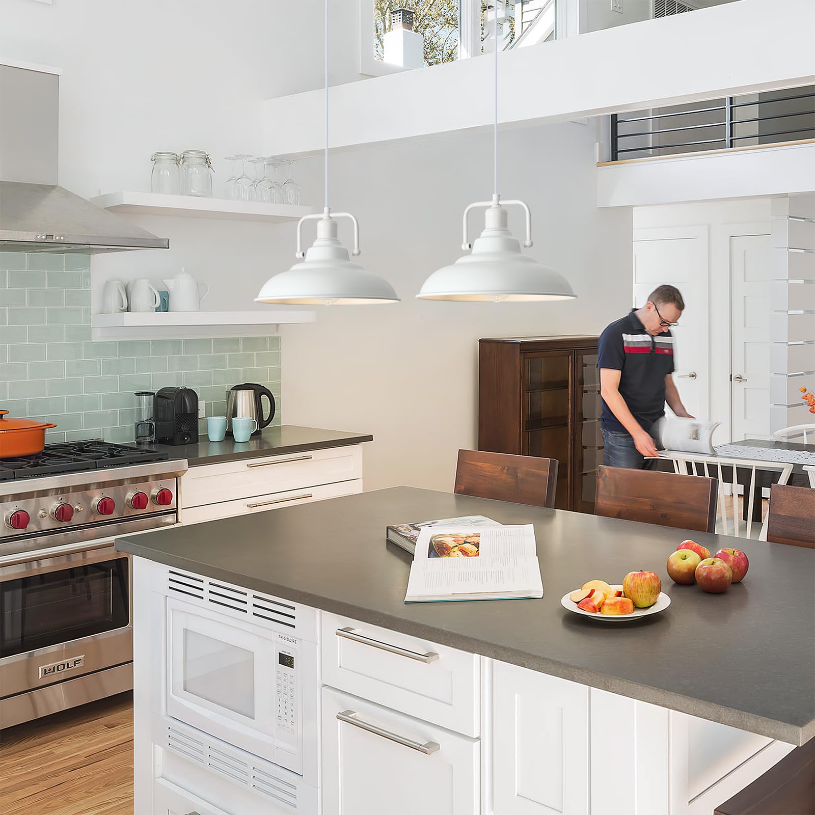 White Pendant Light, Kitchen Pendant Light, Farmhouse Pendant Light, Industrial Pedant Light, Black Pendant Lights Kitchen Island for Kitchen, Bar, Bedroom - Image 6