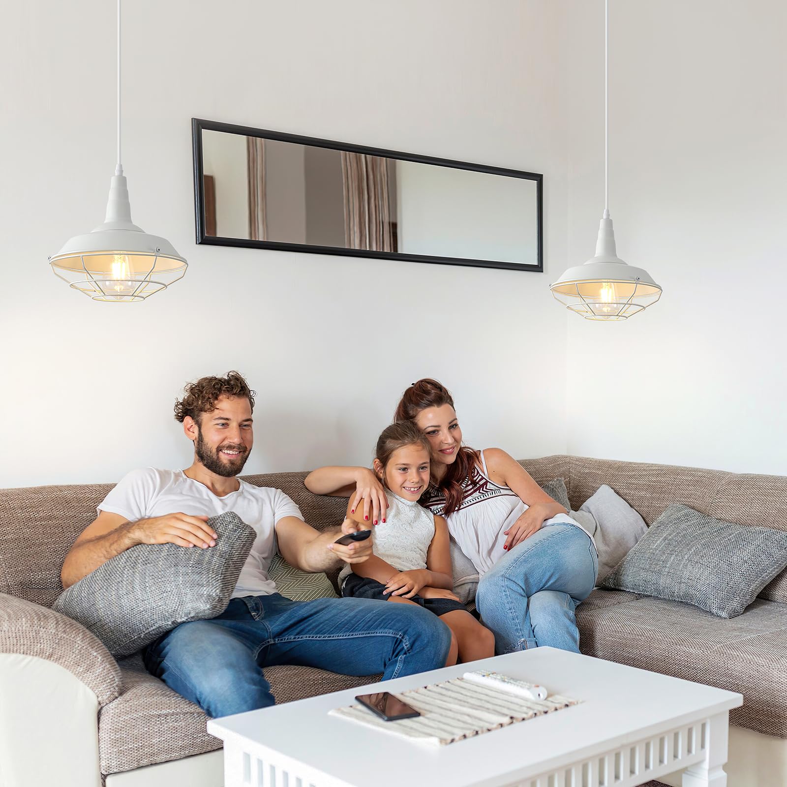White Pendant Light, Kitchen Pendant Light, Farmhouse Pendant Light, Industrial Pedant Light, Black Pendant Lights Kitchen Island for Kitchen, Bar, Bedroom - Image 6