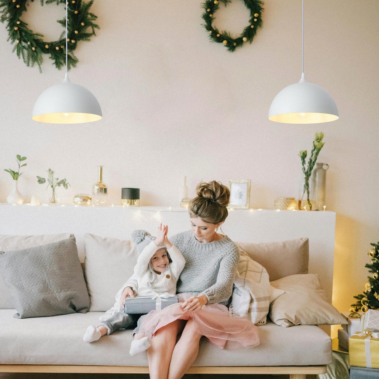 White Pendant Light, Kitchen Pendant Light, Farmhouse Pendant Light, Industrial Pedant Light, Black Pendant Lights Kitchen Island for Kitchen, Bar, Bedroom - Image 6