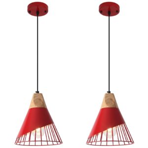 Farmhouse Pendant Light 9.4ines, 2 Packs- Red Industrial Kitchen Pendant Lights for Kitchen Island, Bar, Bedroom, Office, Library